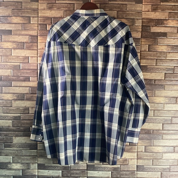EUC Vintage Ely CattlemanBlue Plaid Pearl Snap Western Shirt 3XL - Picture 2 of 8